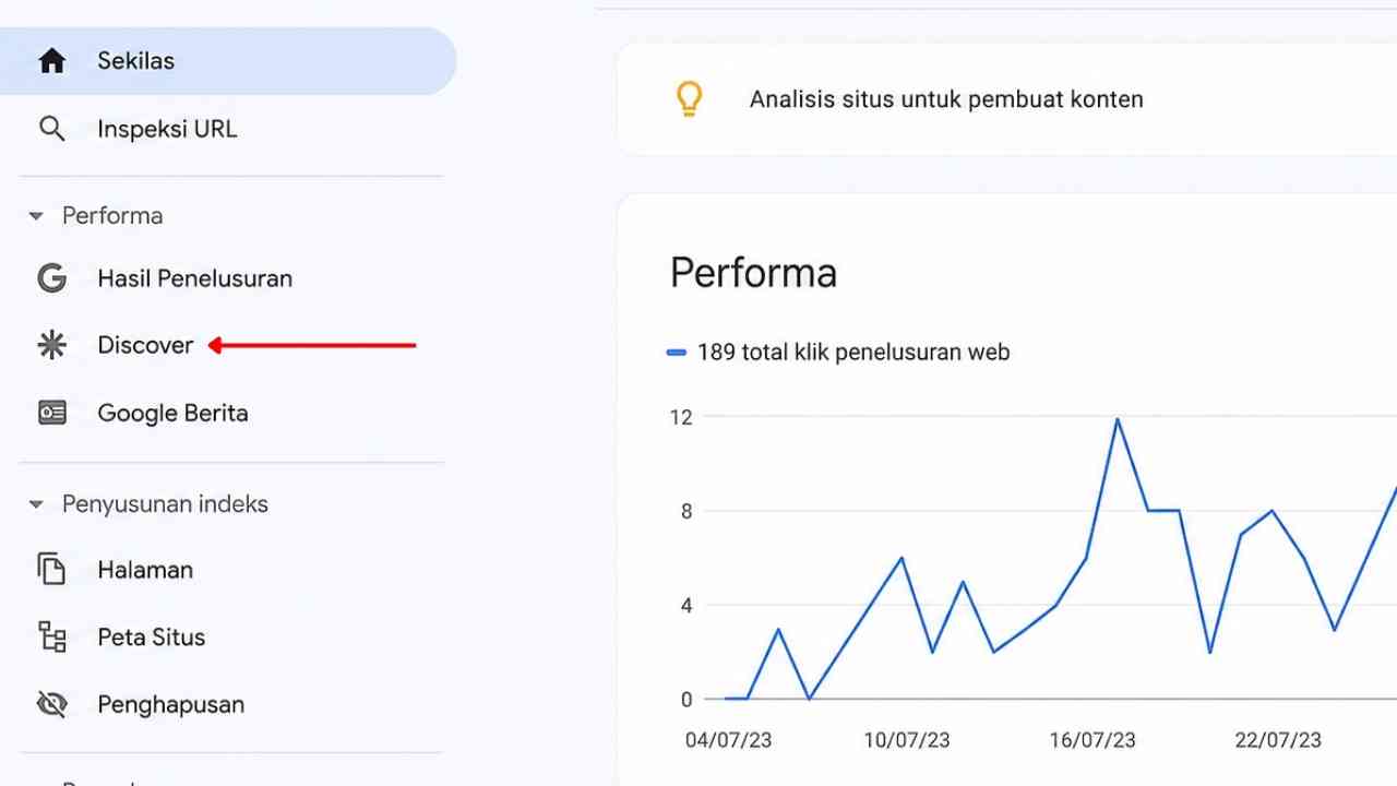 tampilan tab google discover di google search console