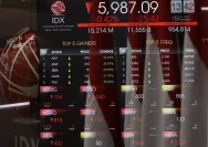 Grafik penurunan Indeks Harga Saham Gabungan di layar monitor bursa