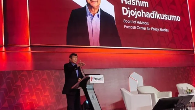 Hashim Djojohadikusumo saat berbicara dalam forum kebijakan ekonomi