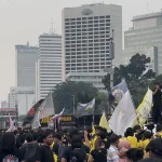 Kondisi lalu lintas di jalan protokol Jakarta saat terjadi aksi penyampaian pendapat