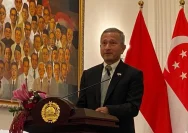 Menteri Luar Negeri Singapura Vivian Balakrishnan saat memberikan pernyataan terkait kebakaran hutan dan lahan.