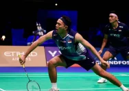 Pasangan ganda putra Fajar Alfian dan Muhammad Shohibul Fikri bertanding di turnamen bulutangkis.
