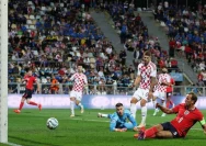 Selebrasi pemain Timnas Inggris usai mencetak gol ke gawang Kroasia di UEFA Nations League