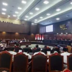 Suasana persidangan perkara perselisihan hasil pemilu di Mahkamah Konstitusi Jakarta