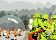 Tersangka korupsi dana penanggulangan bencana BNPB saat keluar dari gedung KPK dengan rompi tahanan oranye.